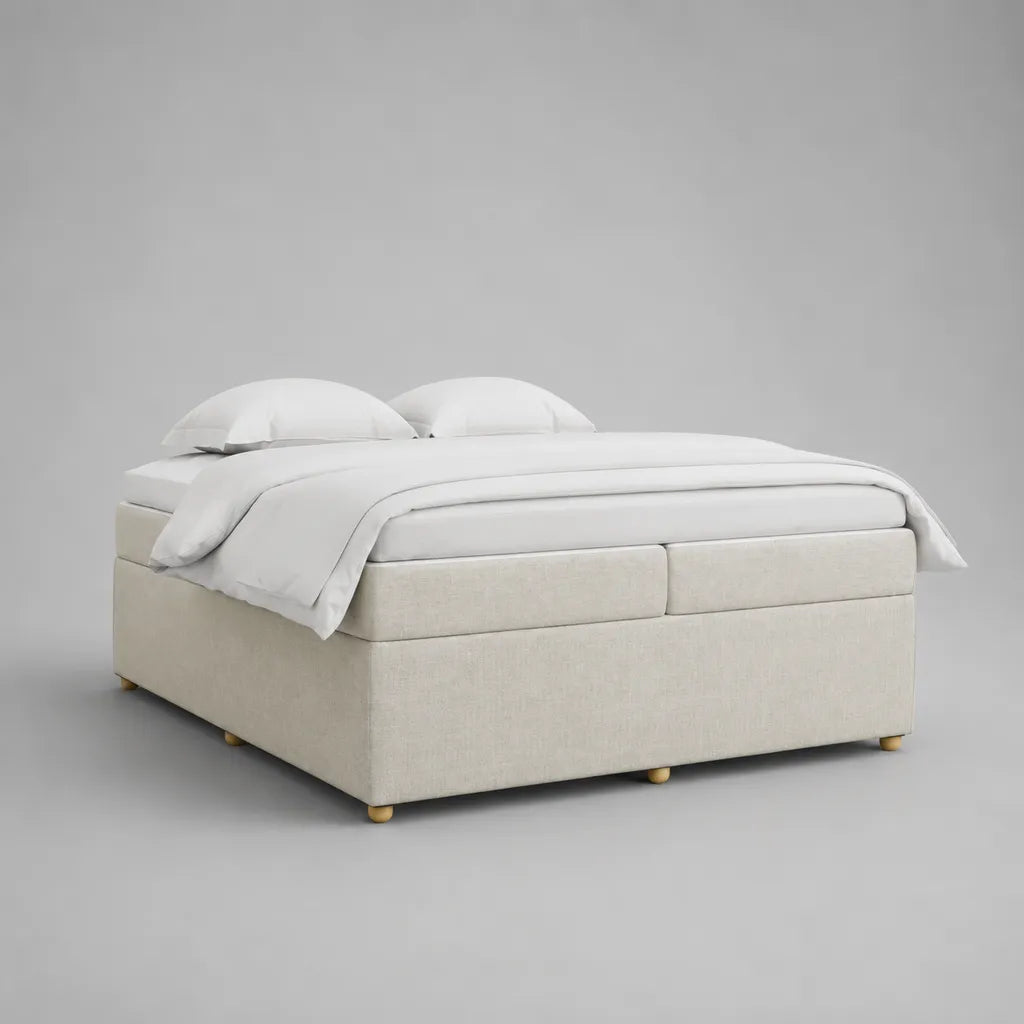 Boxspringbett 180 × 200 cm ohne Kopfteil mit Matratzen und Topper, Polyesterbezug, Cremeweiß