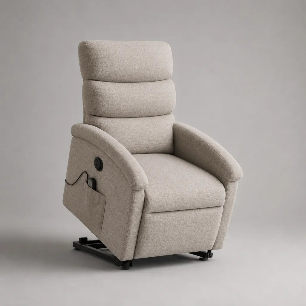 Elektrischer Aufstehsessel und Fernsehsessel mit Liegefunktion aus Polyester-Chenille, Beige, 76 × 89 × 108 cm