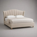 Polsterbett 160 x 200 cm mit Lattenrost, geschwungenem Kopfteil und Chenille-Stoffbezug, Beige