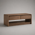 Rechteckiger Couchtisch aus Holz, Walnussbraun, 110 x 55 x 50 cm, mit 2 Schubladen und Ablagefach
