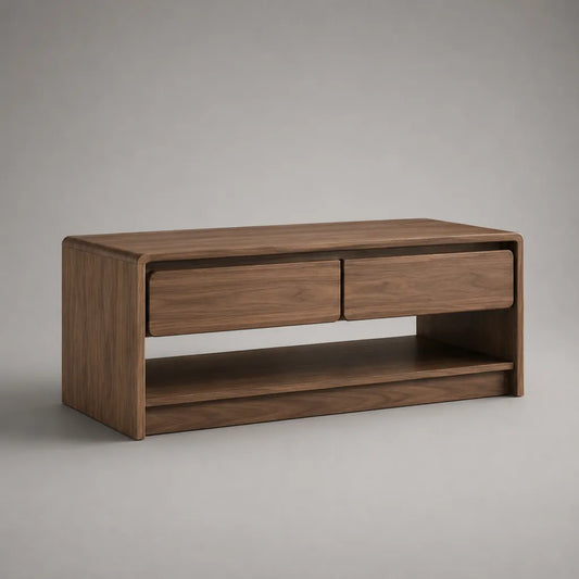 Rechteckiger Couchtisch aus Holz, Walnussbraun, 110 x 55 x 50 cm, mit 2 Schubladen und Ablagefach