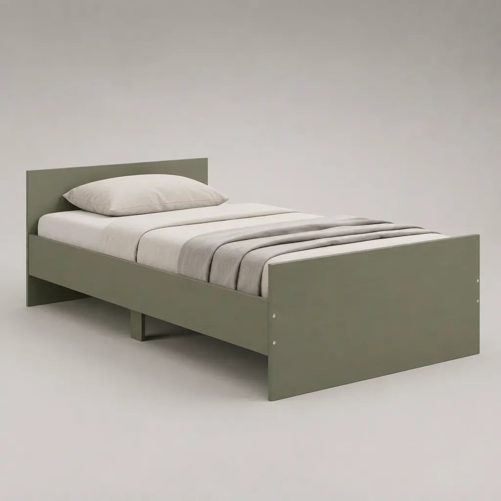Einzelbett-Bettgestell aus lackierten MDF-Platten, Olivgrün, Liegefläche 90 × 200 cm