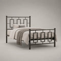 Metallbett 140 × 200 cm, Doppelbett aus Stahl mit Rechteckdekor, Dunkelgrau