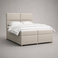 Boxspringbett 180 × 200 cm in Beige mit gepolstertem Kopfteil, 2 Matratzen und Topper, Polyesterbezug