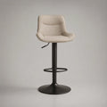 Höhenverstellbarer, 360° drehbarer Barhocker mit Rückenlehne aus Polyester-Mikrofaser und Stahl, Beige und Schwarz, 52 × 52 × 88–109 cm