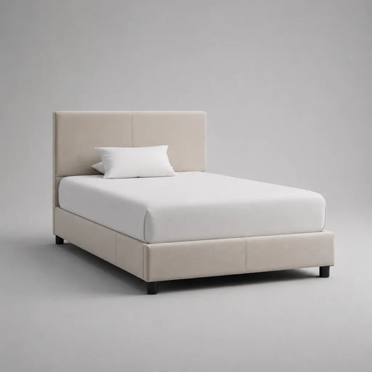 Polsterbett Doppelbett mit Polyesterbezug und Lattenrost, Beige/Schwarz, 170 x 215 x 105 cm, Liegefläche 160 x 200 cm