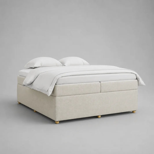 Boxspringbett 180 × 200 cm ohne Kopfteil mit Matratzen und Topper, Polyesterbezug, Cremeweiß
