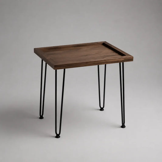 Rechteckiger Couchtisch aus Akazien-Massivholz und Stahl, Braun und Schwarz, 60 × 50 × 60 cm