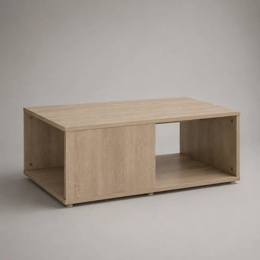 Rechteckiger Couchtisch aus melaminharzbeschichteter Spanplatte mit offenen Ablagefächern, Eiche Natur, 100 × 60 × 45 cm