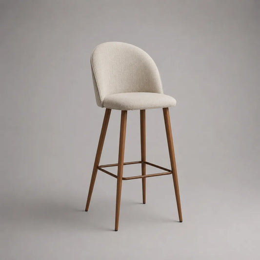 Gepolsterter Barhocker mit Rückenlehne, Polyesterbezug, Stahlgestell und Fußstütze, Beige/Braun, 48 × 52 × 103 cm