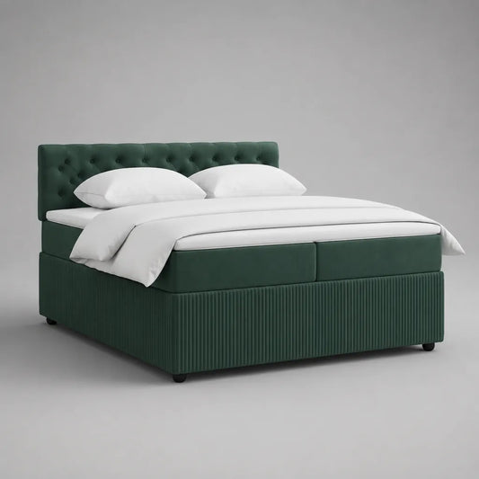 Polsterbett Doppelbett mit Kopfteil aus Polyester-Samt, Dunkelgrün, Liegefläche 180 × 200 cm