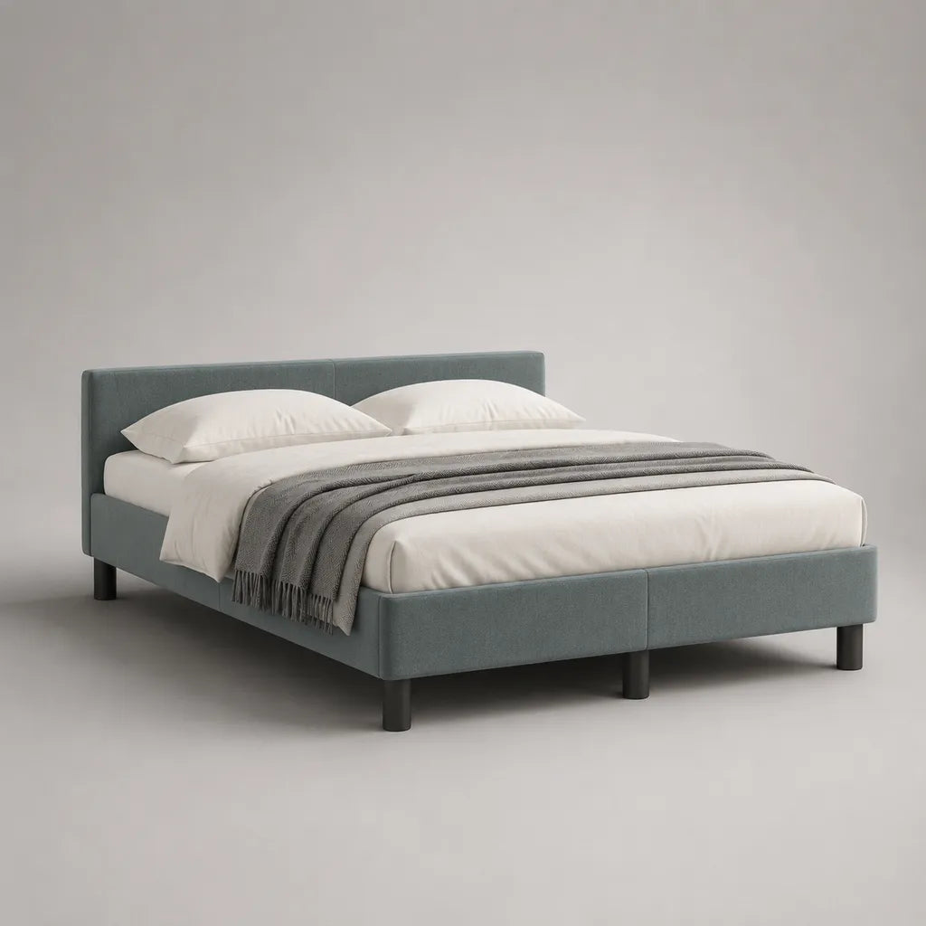 Polsterbett Doppelbett 160 × 200 cm mit Kopfteil und Lattenrost, Polyester, Graugrün