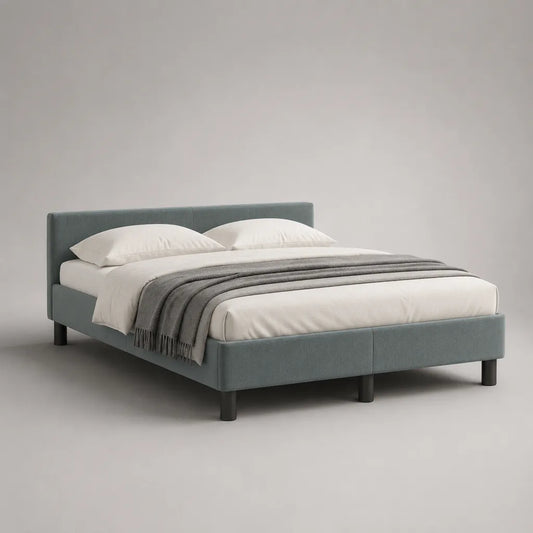 Polsterbett Doppelbett 160 × 200 cm mit Kopfteil und Lattenrost, Polyester, Graugrün