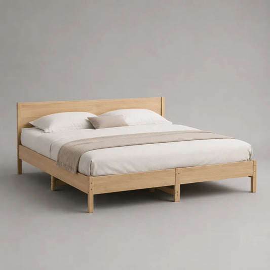 Doppelbett-Bettgestell aus massivem Kiefernholz, Natur, Liegefläche 180 × 200 cm, Außenmaß 207 × 187 × 100 cm