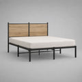 Metallbett 160 × 200 cm mit Stahlrahmen und MDF-Kopfteil, Schwarz/Eiche Natur