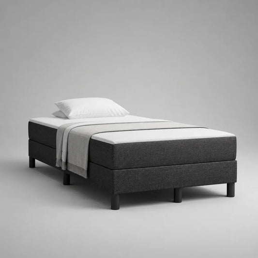 Boxspringbett Einzelbett mit Federkernmatratze und Polyesterbezug, rechteckig, Anthrazit, 90 x 200 cm