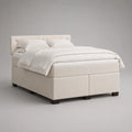 Boxspringbett-Doppelbett-Set mit Matratze, Topper und Kopfteil, Polyesterbezug, Creme, Liegefläche 180 × 200 cm, Gesamtmaß 190 × 215 × 115 cm