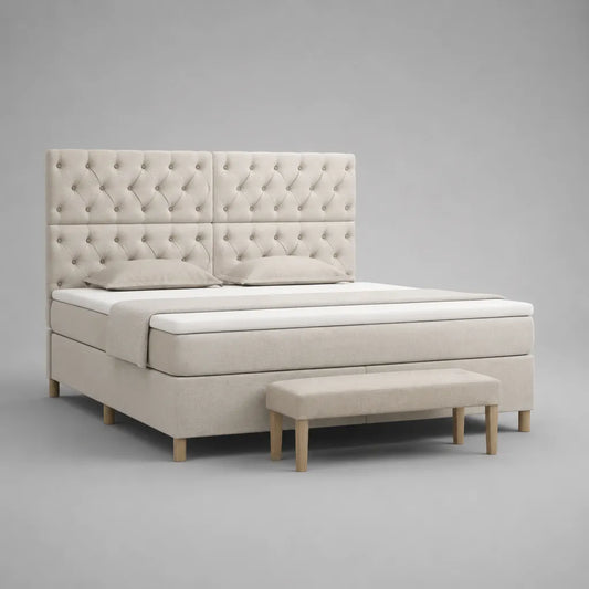 Boxspringbett mit Bettbank, 2-teilig, Polyesterbezug, Liegefläche 180 × 200 cm, Beige