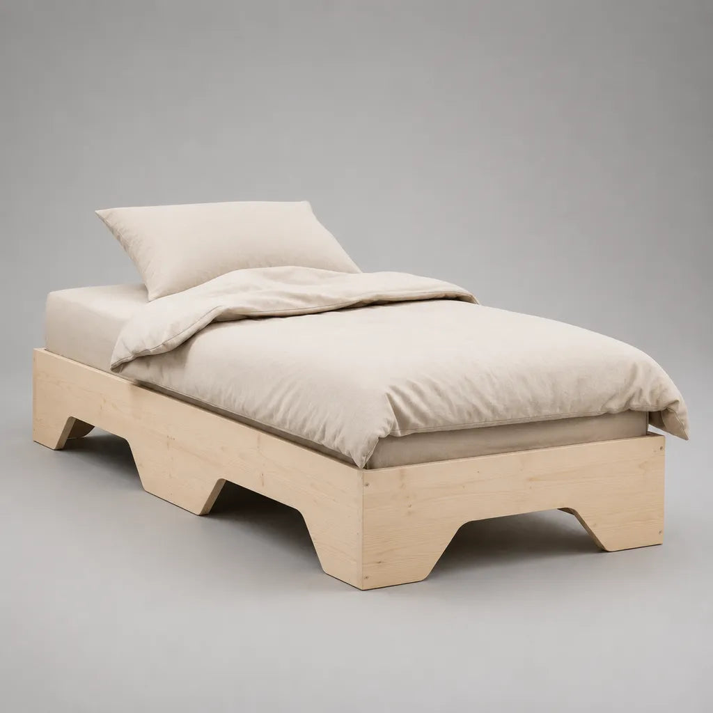 Einzelbett-Bettgestell aus Birken-Multiplex, Naturholz, 94 × 204 × 35 cm, Liegefläche 90 × 200 cm, ohne Kopfteil