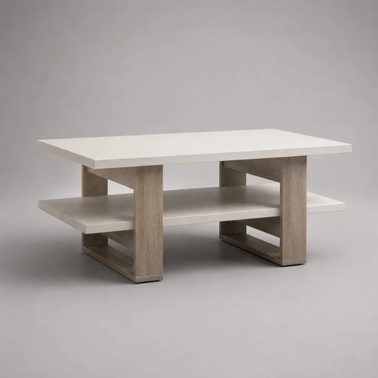 Rechteckiger Couchtisch mit Ablage aus melaminharzbeschichteter Spanplatte, 110 × 60 × 45 cm, Weiß/Graueiche