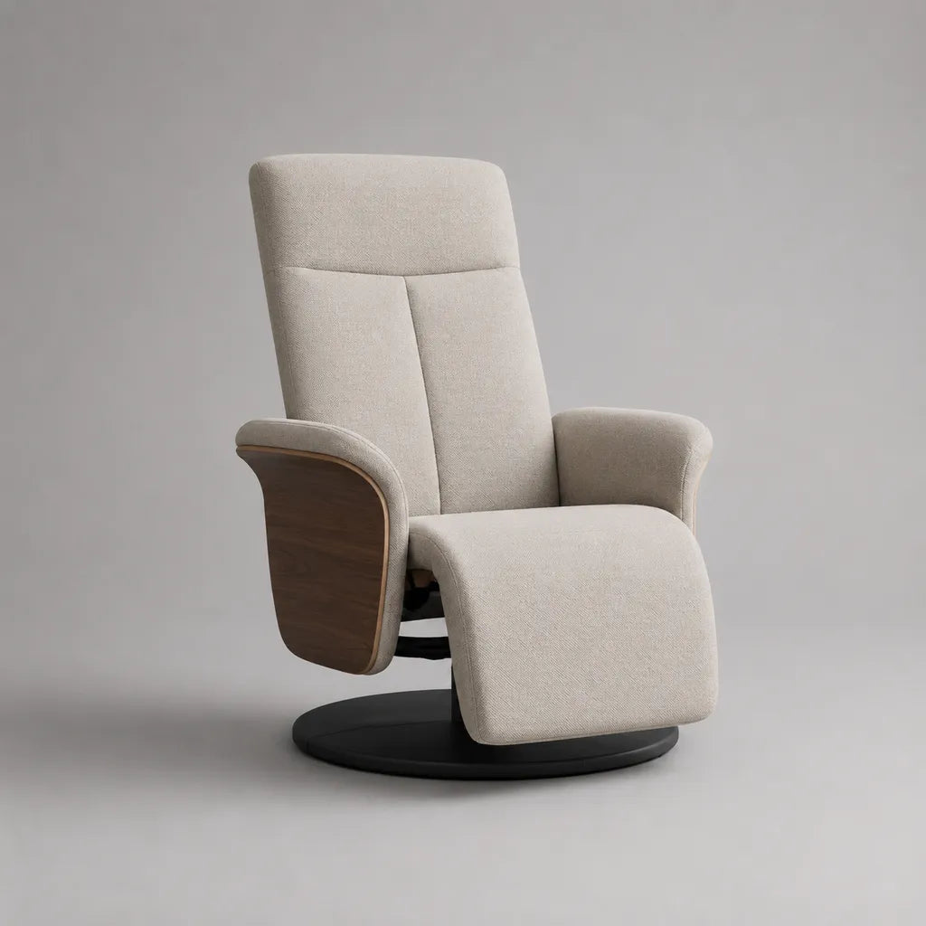 Relaxsessel mit Drehfunktion, Fußstütze, Polyesterbezug und Stahlgestell, Beige/Braun/Schwarz, 78 × 86 × 108 cm
