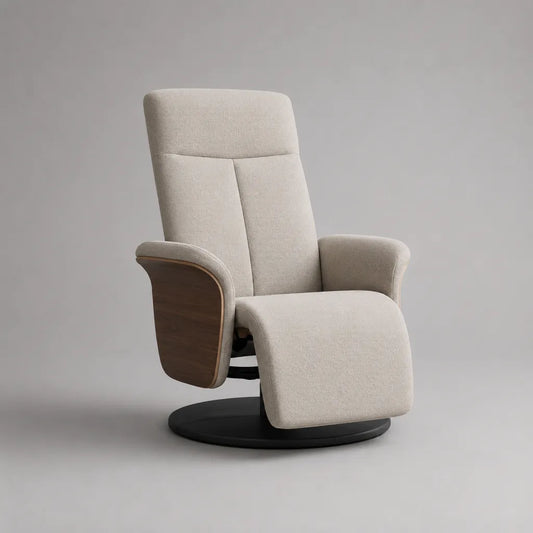 Relaxsessel mit Drehfunktion, Fußstütze, Polyesterbezug und Stahlgestell, Beige/Braun/Schwarz, 78 × 86 × 108 cm