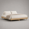 Doppelbett-Bettgestell aus Holz mit Metallbeinen, 188 × 208 × 35 cm, Liegefläche 180 × 200 cm, Natur/Schwarz/Messingfarben
