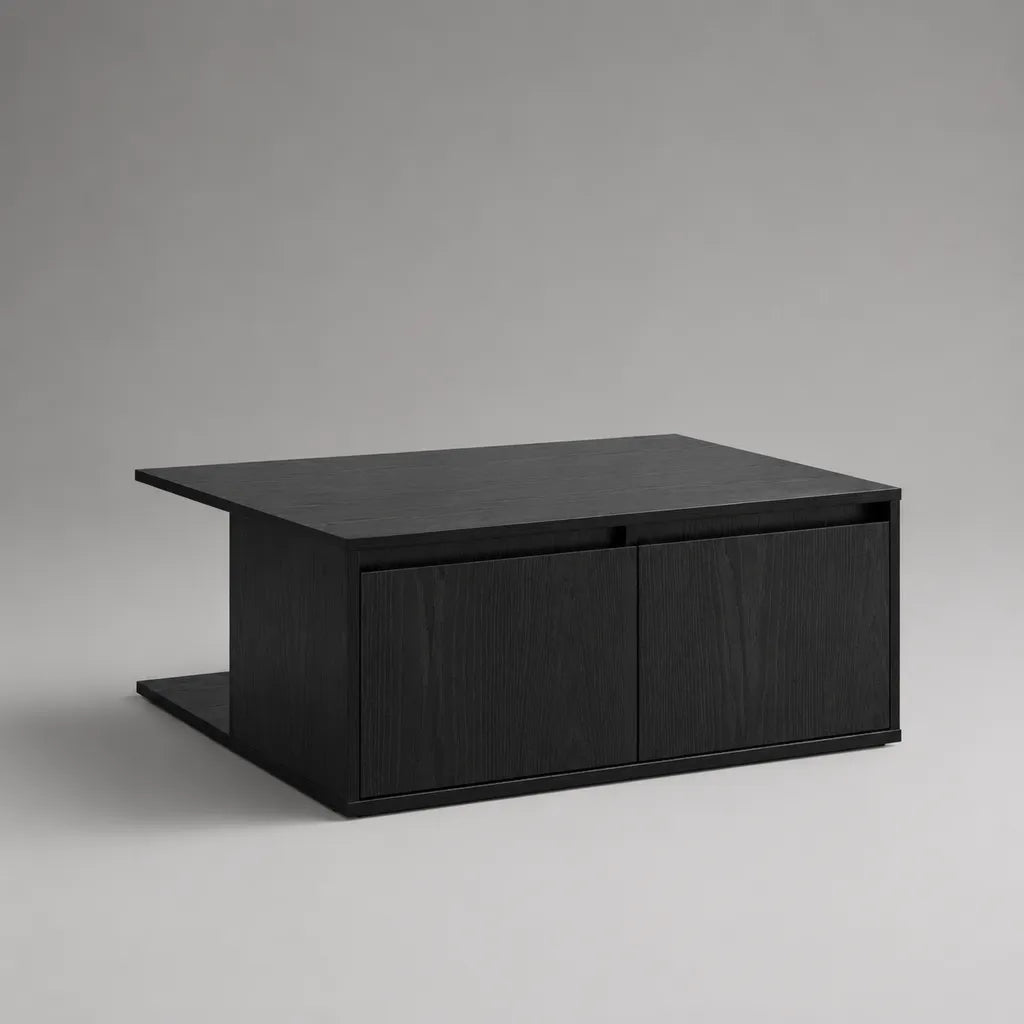 Rechteckiger Couchtisch mit Stauraum aus Spanplatte und MDF, Schwarz, 100 × 60 × 45 cm